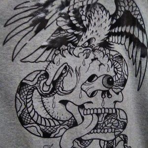 Ed Hardy Gray Eagle Skull and Snake Graphics Large NWOT Unisex T-shirt